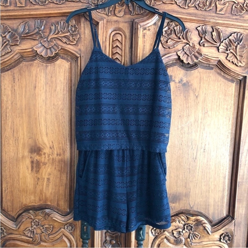 Navy Lace Romper